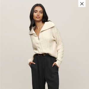 Reformation Lucca Cotton Cable Half Zip in Gossamer, worn once, size XS
